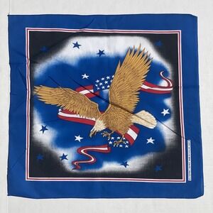 VTG New Scarf Bandanna American Eagle Flag Blue 21" Square Made In USA #40